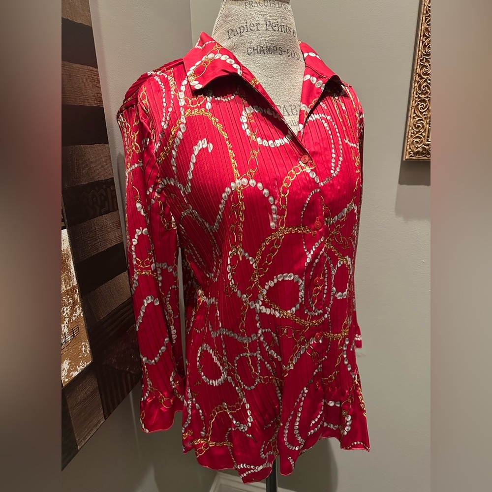Jaclyn Smith Equestrian Pleated Blouse - STUNNING! - Picture 2 of 14